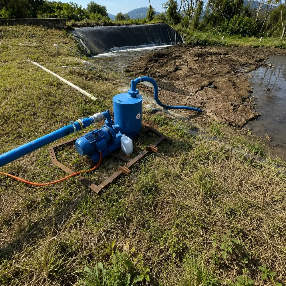 Motobomba elétrica 2 A imagem mostra uma bomba elétrica de fertirrigação com tanque de escorva