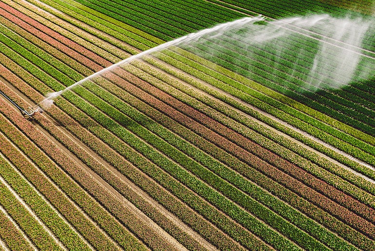 Campo mostra um ganhão de irrigação